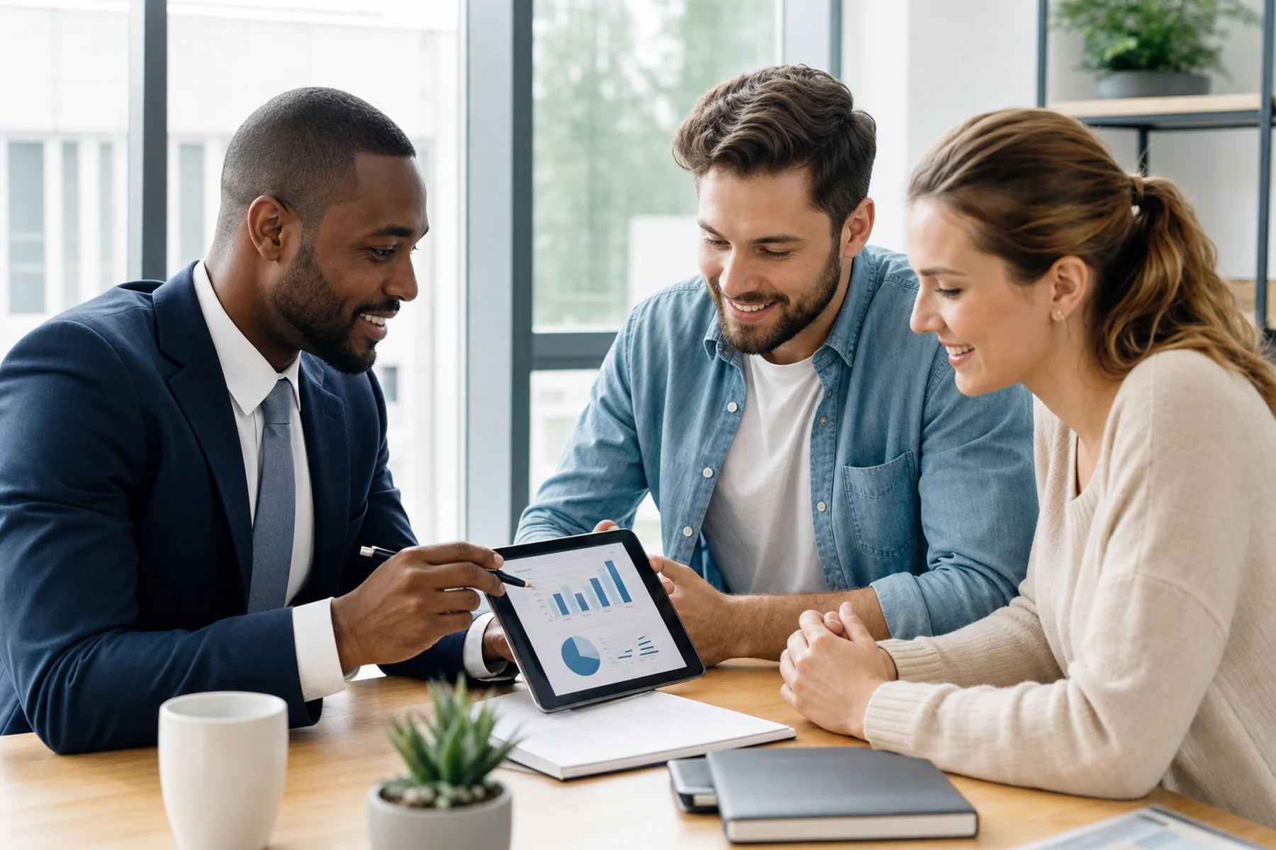 David reviewing a financial strategy with a young couple