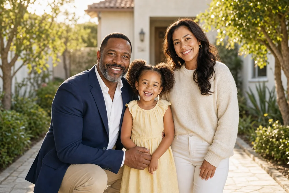 The Bryan family outside their California home